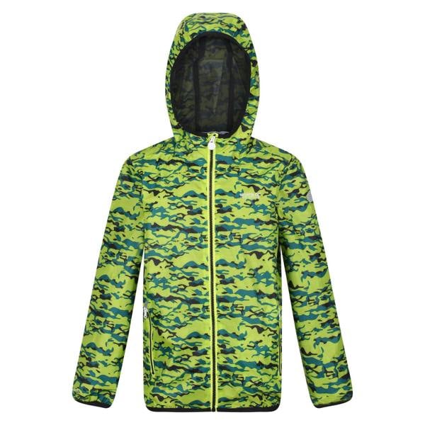 Regatta Childrens/Kids Lever Camo Packaway Waterproof Jacket - Bright Kiwi - 