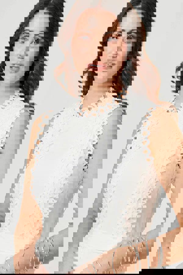 White | Lace Layer Sleeveless Tie Maxi Dress