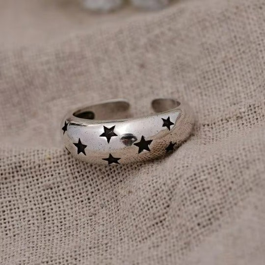 The Colourful Aura Silver Open Ring Women Lady Punk Vintage Space Star Statement Chunky Ring