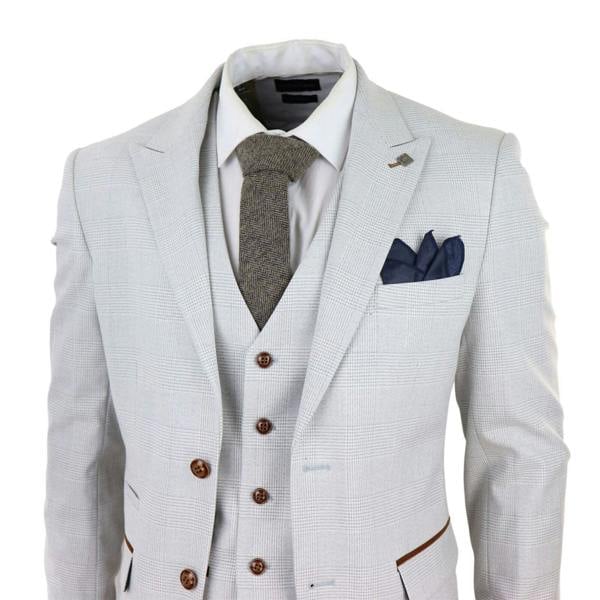 Paul Andrew Mens Grey Stone 3 Piece Tweed Check Suit