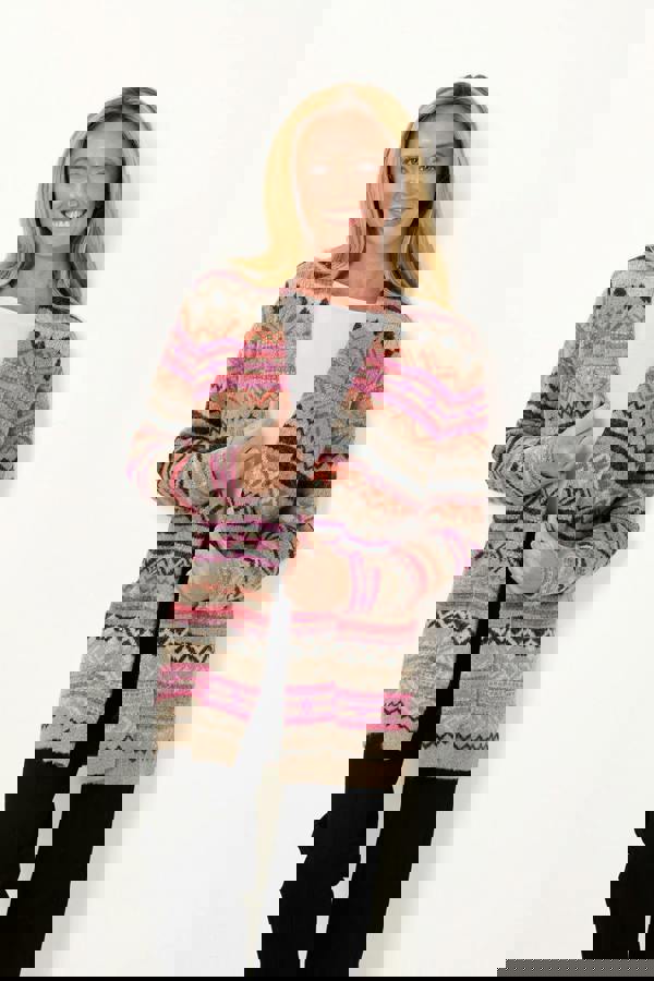 Aztec Print Pocket Detail Longline Cardigan