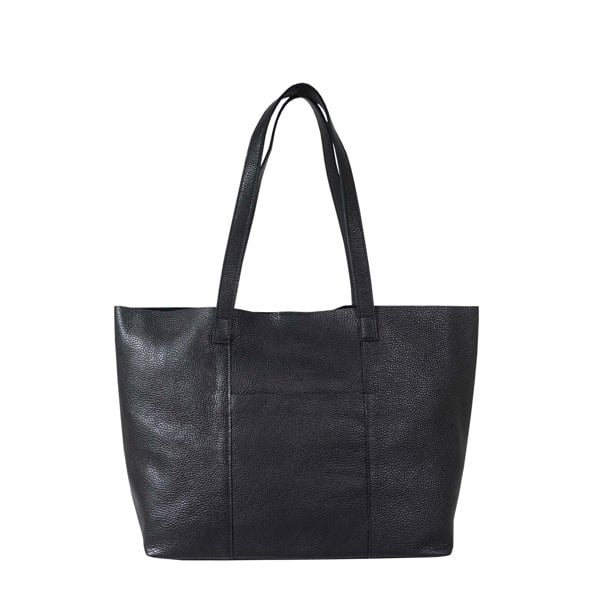 Assots London 'MAISIE' Black Real Pebble Grain Leather Unlined Tote Bag