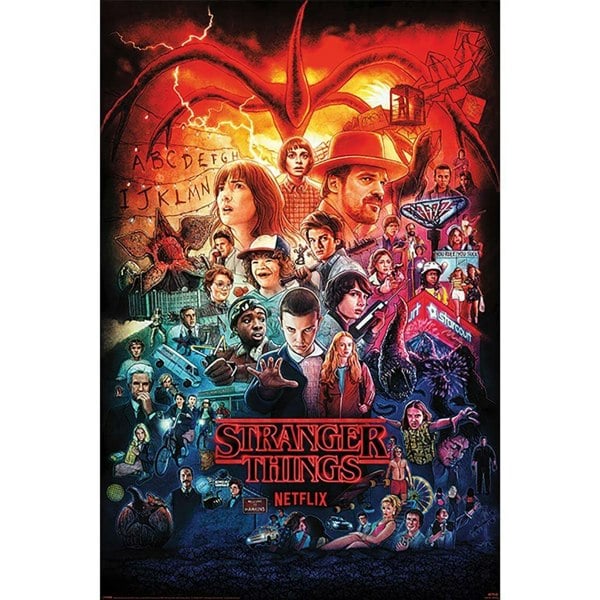 Stranger Things Seasons Montage Poster - Red/Blue/Black