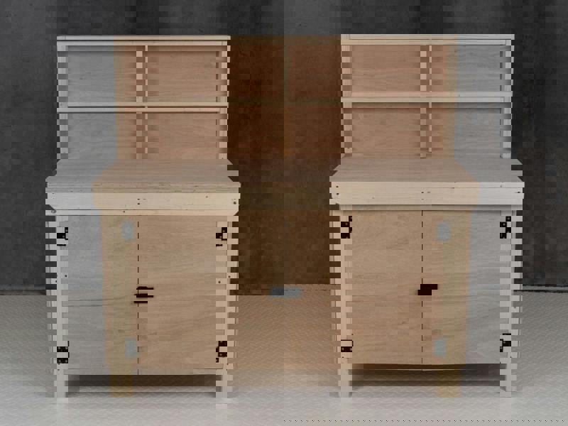 Arbor Garden Solutions Wooden Eucalyptus hardwood top workbench with lockable cupboard (V.9) with back panel