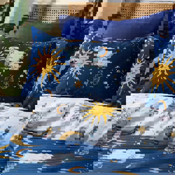 Their Nibs Disco Space Cotton Reversible Duvet Cover Set Navy Blue