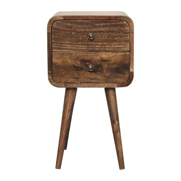 Wyld Haus Peschiera Mini Curved Grey Washed Bedside Table Mango Wood