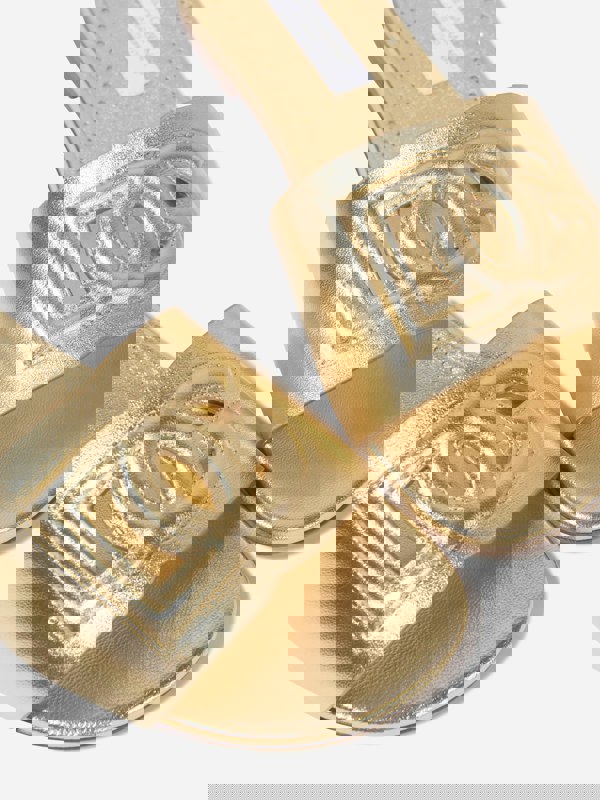 Dolce & Gabbana Kids Dolce & Gabbana Girls Leather Logo Slider Sandals In Gold