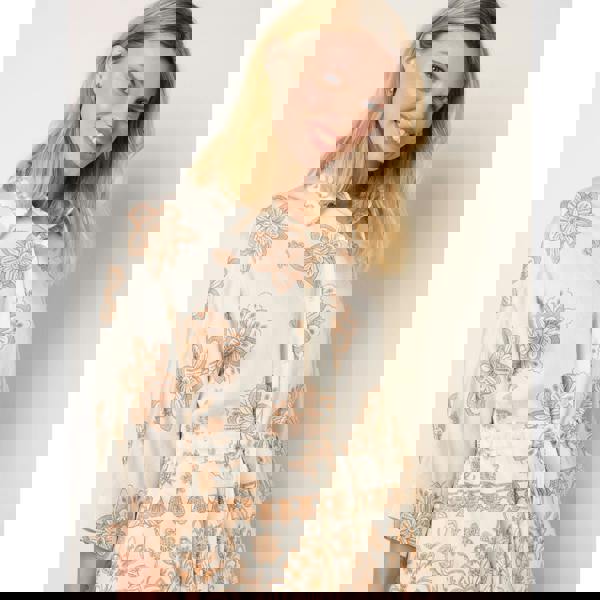 Blue Vanilla Floral 3/4 Sleeve Tie Waist Shirt