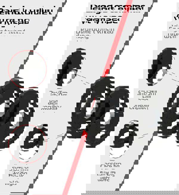 Black rubber Olympic tri-grip weight plates, 1.25kg each, featuring a textured surface and 2-inch center hole for barbell compatibility