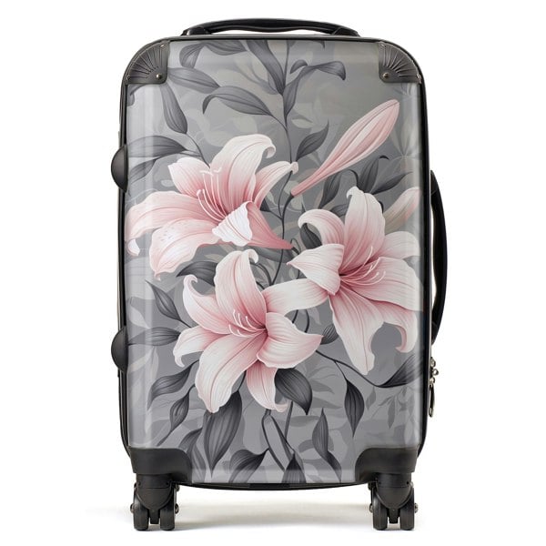 Warren Reed Pink Lilies On Grey Suitcase