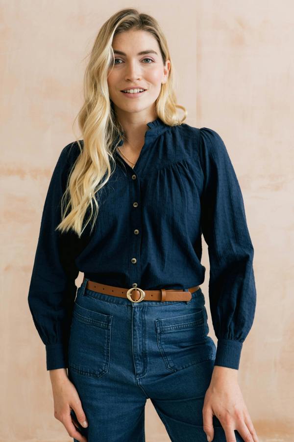 Wayfaring Embroidered Cotton Blouse Navy