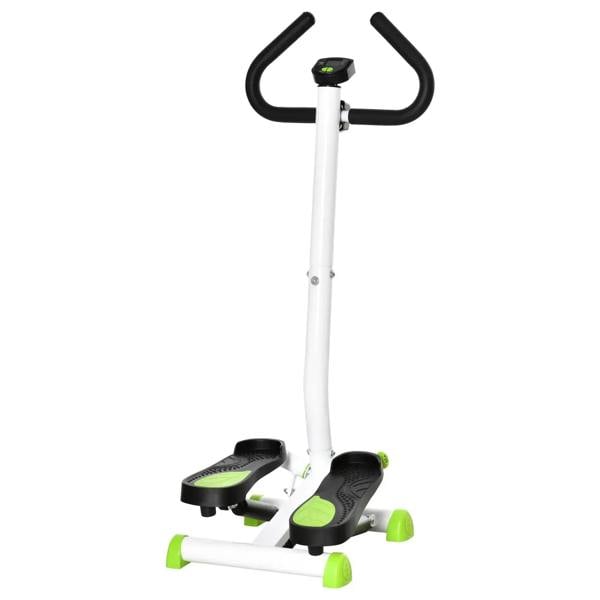 White twister stepper with black handlebars and green non-slip step pads