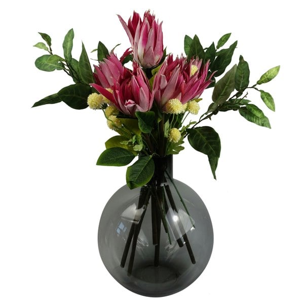 Leaf Pack of 6 x 65cm Protea Sugarbush Flower Stem - Pink