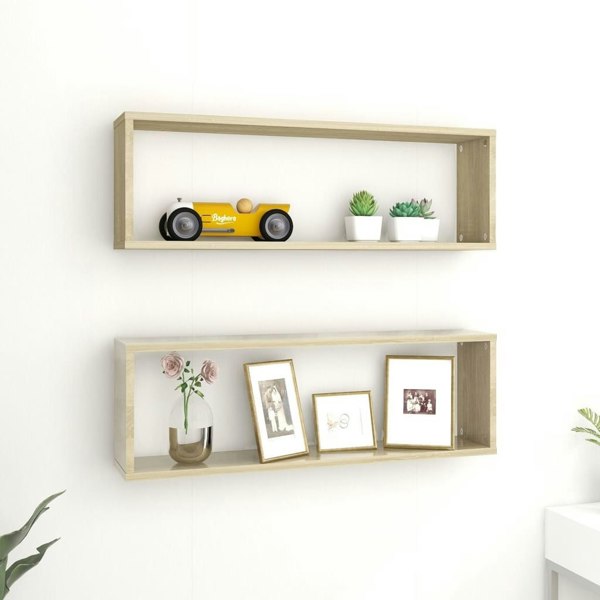 Berkfield Wall Cube Shelf 2 pcs Sonoma Oak 80x15x26.5 cm Engineered Wood