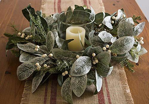 55cm Artificial Snowy Leaves, White Berries and Glittered Flowers Christmas Wreath for Door Display image 5