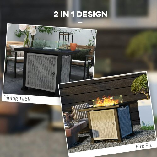 Wyld Haus Misana Talu Steel Grey Rattan Square Outdoor Garden Gas Fire Pit Table
