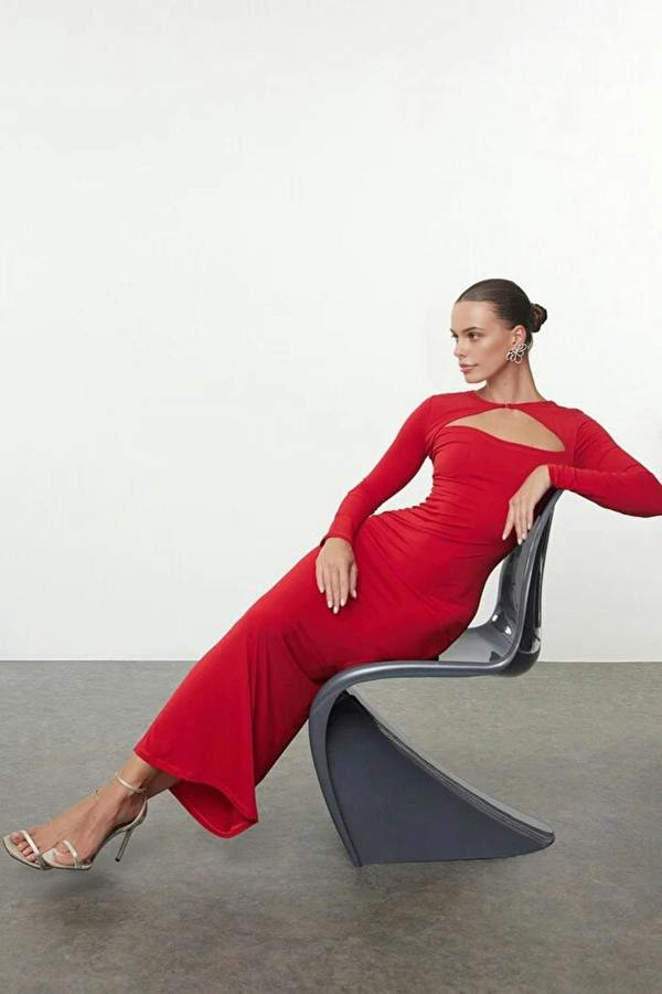 WOVCOR Elegant Knitted Evening Dress with Cut Out Detail