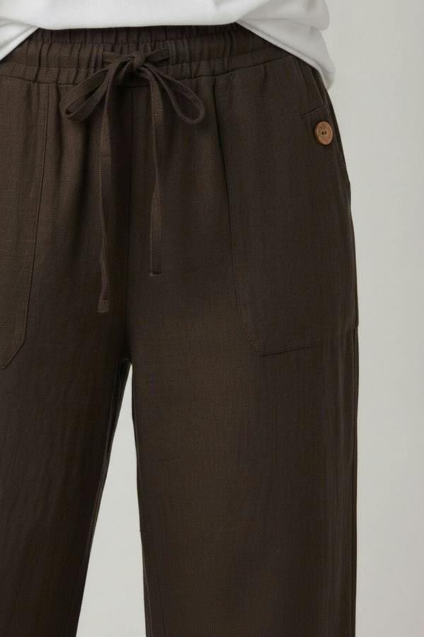 Brown | Drawstring High Waist Relaxed Trousers