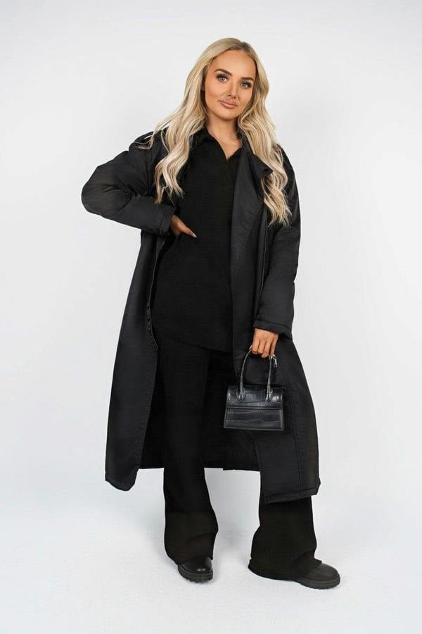Yvette Longline Padded Coat With Side Pockets - Black