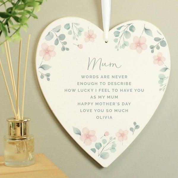 Personalised Memento Company Personalised Floral Wooden Heart Decoration