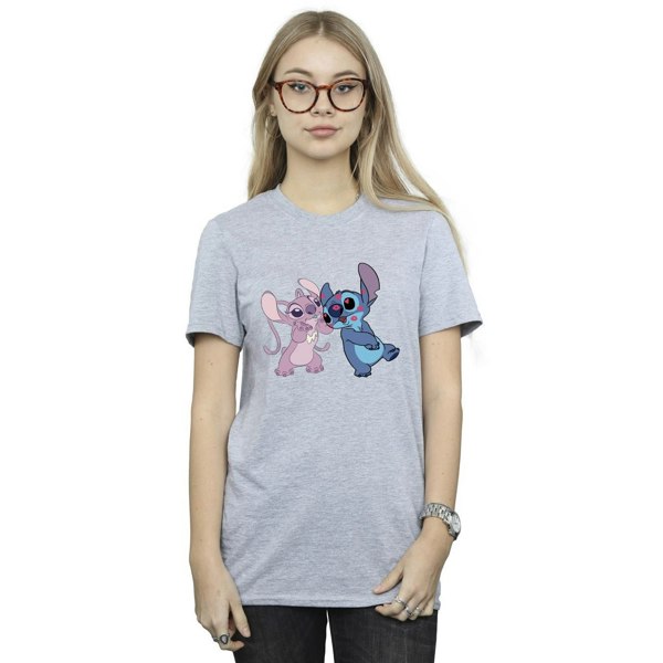 Disney Womens/Ladies Lilo & Stitch Kisses Cotton Boyfriend T-Shirt - Sports Grey