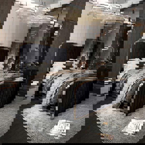 Casa Magna Brixton Upholstered Soft Velvet Metal Bed Frame - Blue