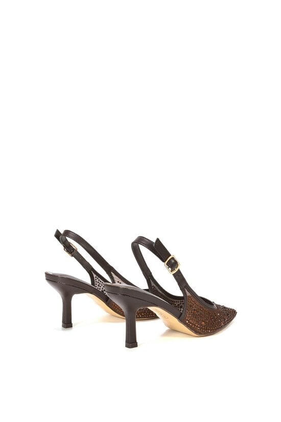 XY LONDON Diamante Slingback Court Shoes With Low Kitten Heel