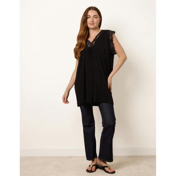 Blue Vanilla V Lace Trim Top