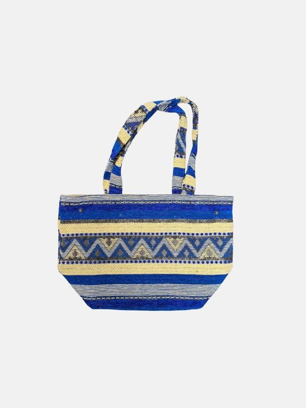 Berber Leather The Nador Small Expandable Fabric Tote in Blue