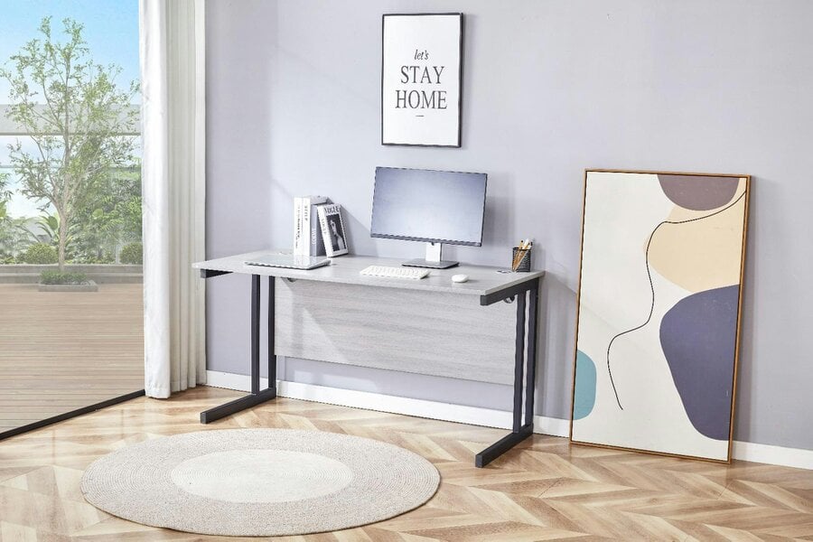 Kosy Koala Grey Office Desk with Sturdy Iron Legs Wooden Room Furniture for Home, Study and Office