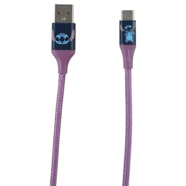 Quest | Stitch 6ft USB A To Type-C Braided Charging Cable Blue Face