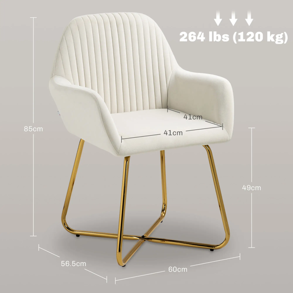 Modern Arm Chair Upholstered Accent Chair with Metal Base for Living Room Cream White