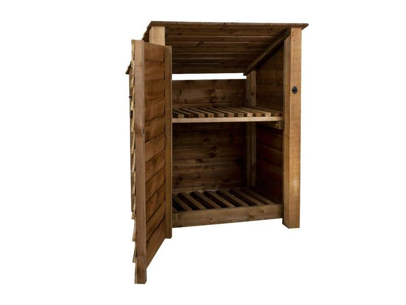 Arbor Garden Solutions Wooden Log Store with Door and Shelf (Roof Sloping Back) W-99cm, H-126cm Or 180cm, D-88cm - Brown Finish