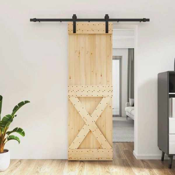 Berkfield Sliding Door with Hardware Set 70x210 cm Solid Wood Pine