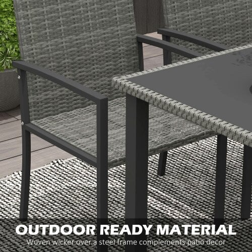 Wyld Haus Pakeri Dark Grey Rattan 4 Seater Outdoor Dining Set With Tempered Glass Table And Chairs