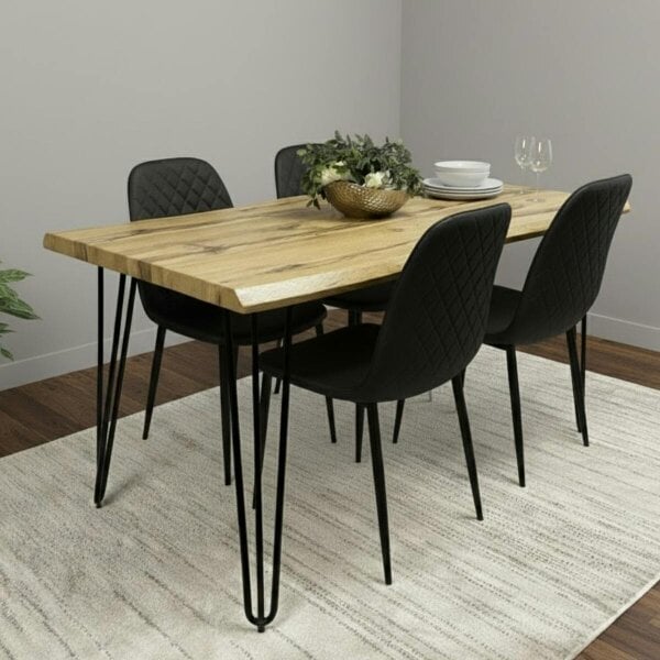 Kosy Koala Modern Dining Table Set With 4 Black Gem Pattern Chairs Kitchen Dining Room Furniture