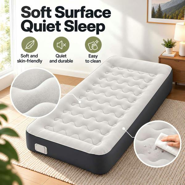 Lavio Inflatable Mattress TPU Airbed Rechargeable Pump Single Camp Bed Grey