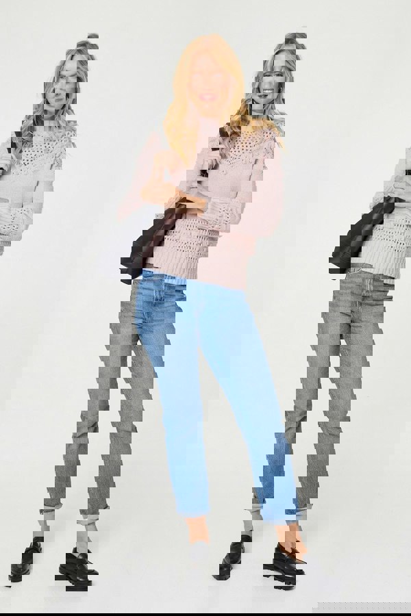 Pink | Cut Out Detail High Neck Knitted Jumper
