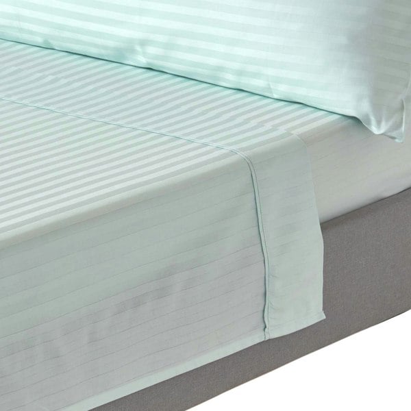 HOMESCAPES Silky 330 TC Egyptian Cotton Satin Stripe Flat Sheet