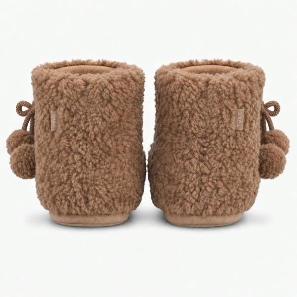 Totes TEXTURED FUR BOOTIE WITH POM POM Slipper Boots Slipper Boots   in  Brown