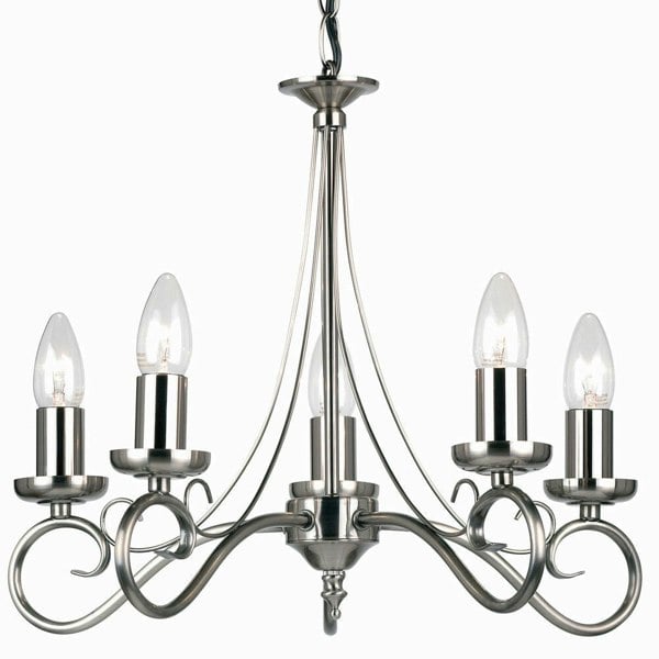 Hanging Flush Ceiling Pendant 5 Light ANTIQUE SILVER Chandelier Lamp Bulb Holder Loops