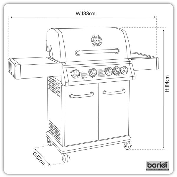 Dellonda 4+1 Burner Deluxe Gas BBQ with Piezo Ignition & Water Resistant Oxford Style Cover, Stainless Steel - DG231