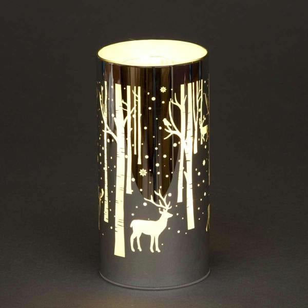 18cm Christmas Decorated Vase Table Deer Scene Silver Battery Operated LED Lamp image 1
