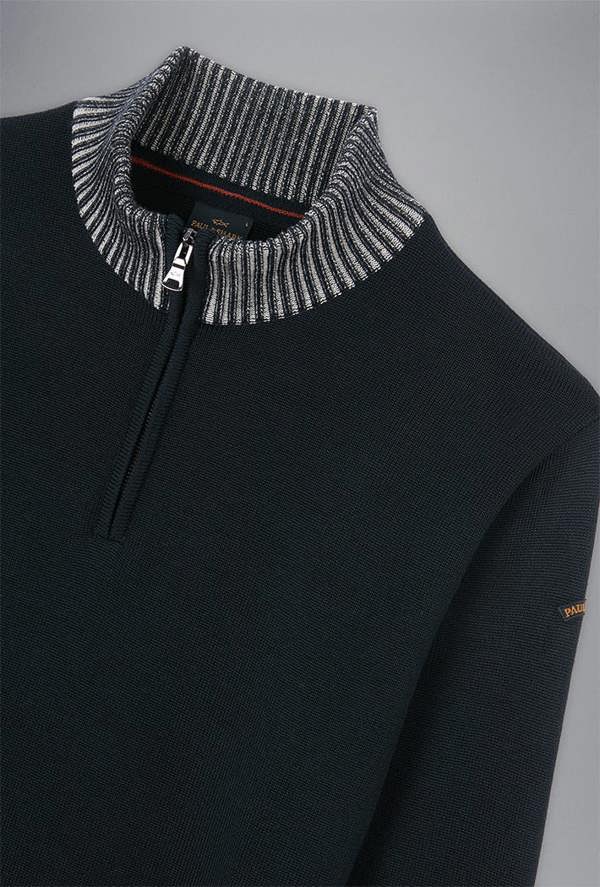 Paul & Shark Men's Wool Half Zip Sweater with Moon Badge