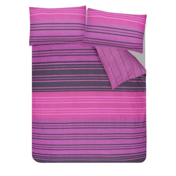 Smart Living Reversible Polycotton Textured Stripe Duvet Cover and Pillowcase Set - Purple