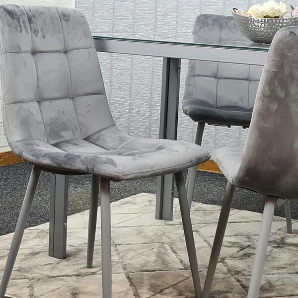 Kosy Koala Modern Rectangle Grey Glass Dining Table Set With 4 Grey Velvet Chairs Dining Room Furniture
