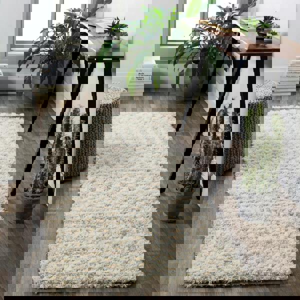 Livabliss Urban Shag-Geometric Cream Beige Soft Plush Pile Rug