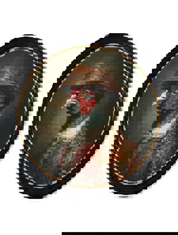 Exceptional Art Baron Von Beak - Huntsman Pheasant Oxford round frame