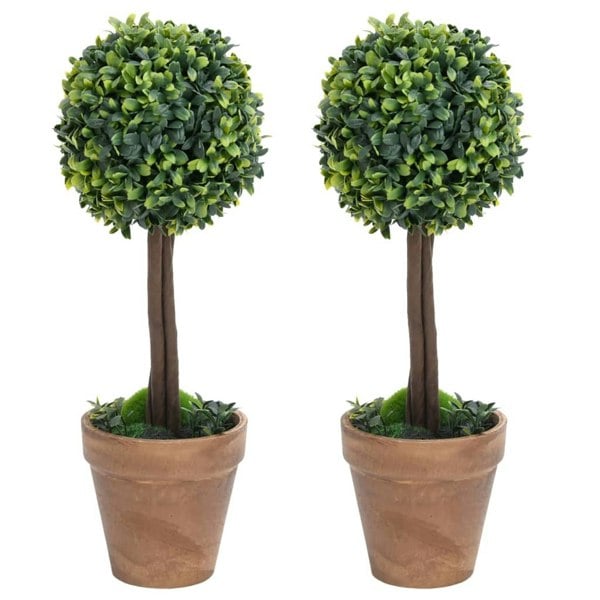 Berkfield Artificial Boxwood Plants 2 pcs with Pots Ball Shaped Green 41 cm