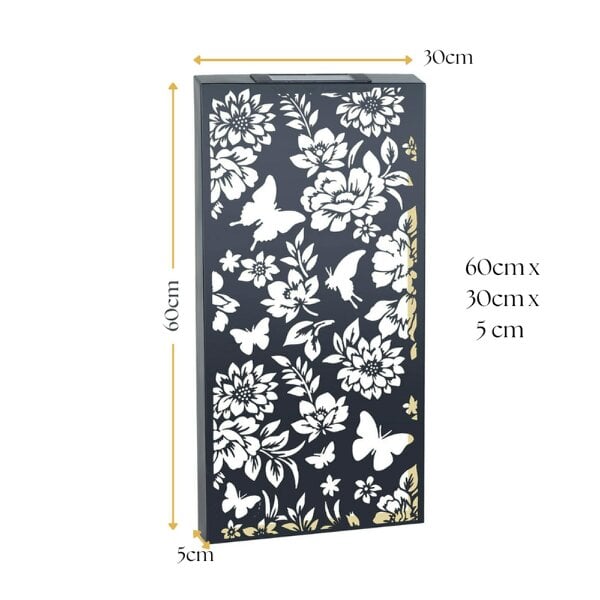 EDH Door Hardware Large Solar Wall Panel with Butterfly & Floral Design – Outdoor Metal LED Garden Wall Art – 60cm x 30cm